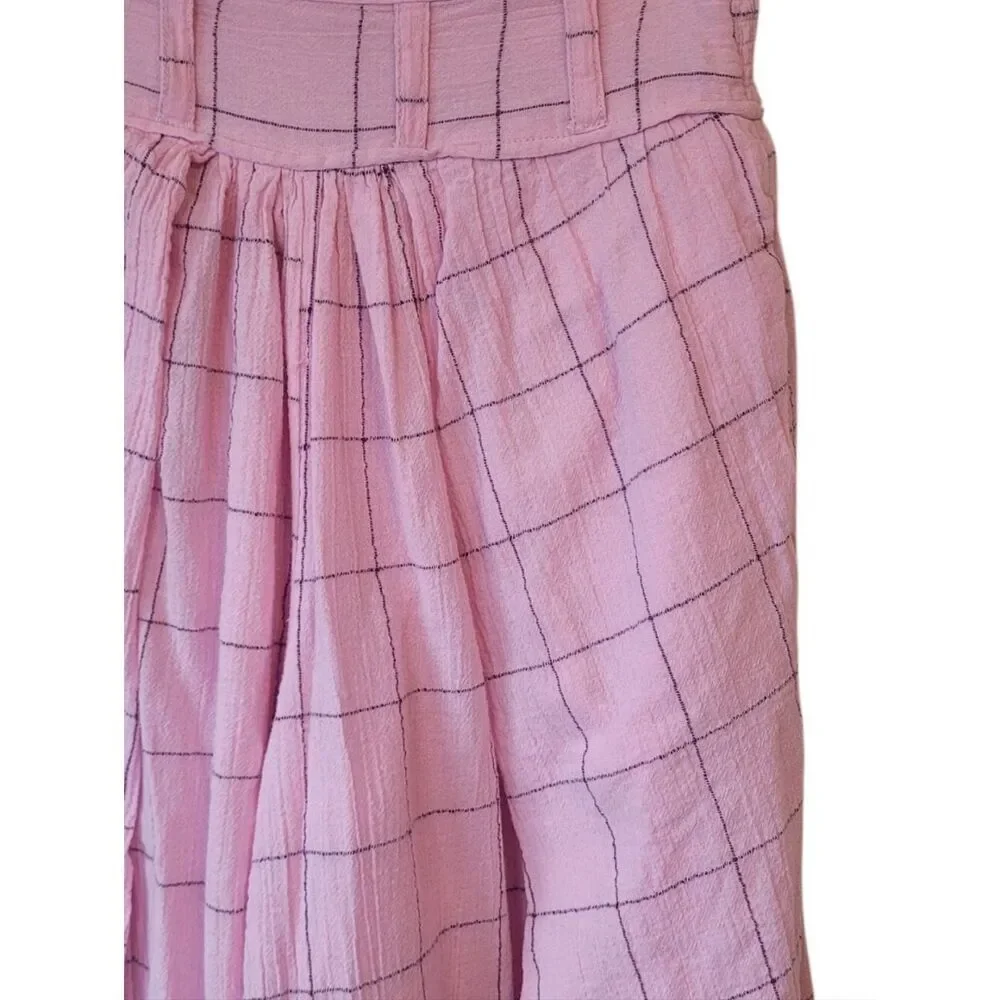 Free People Lunar Cove Women’s Pink Check Flowy Pants with Side Slits Size XS